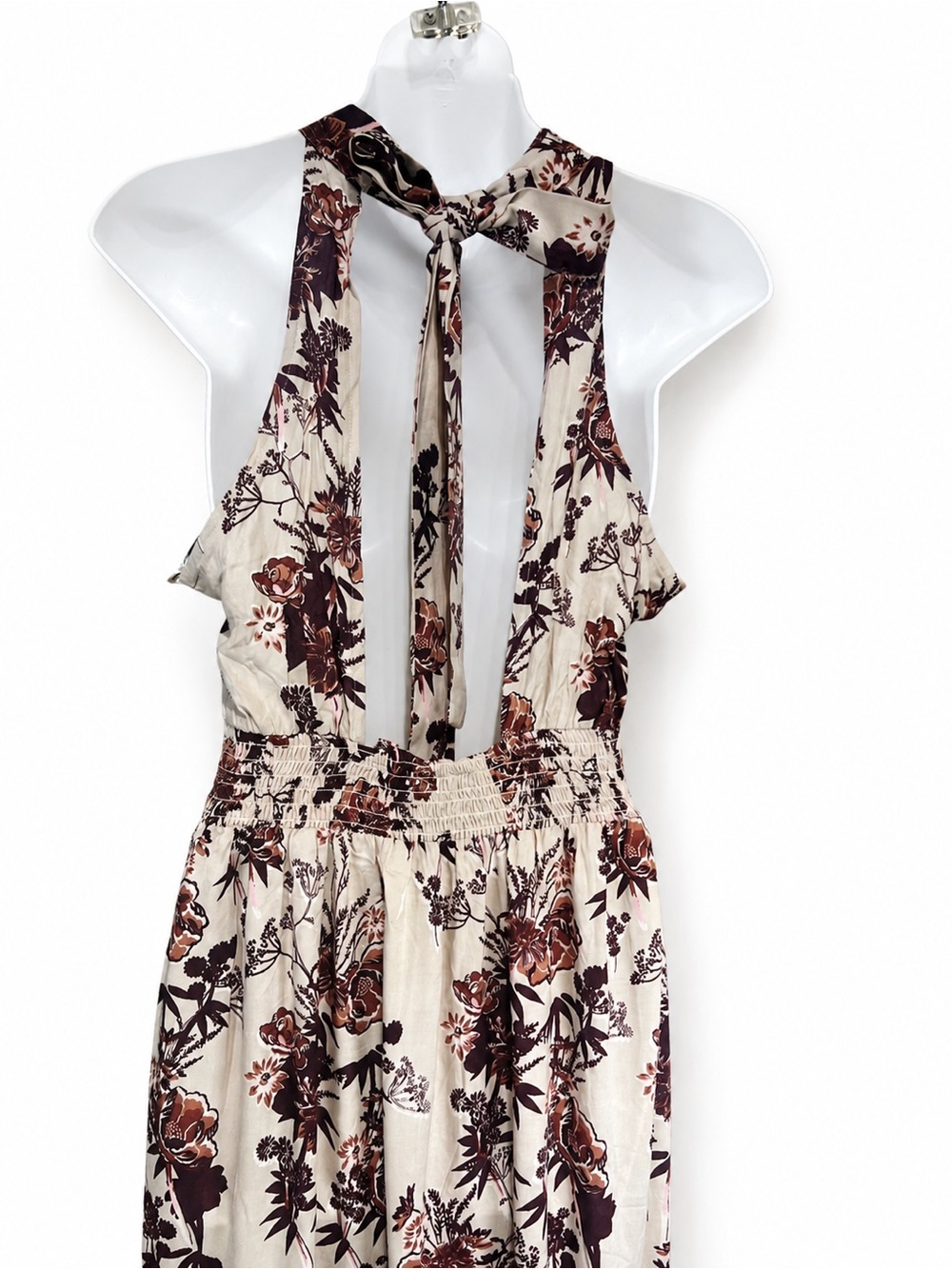 Angie NWT Medium Floral Halter Maxi Dress Open Back Boho Rayon Slit - Picture 7 of 10